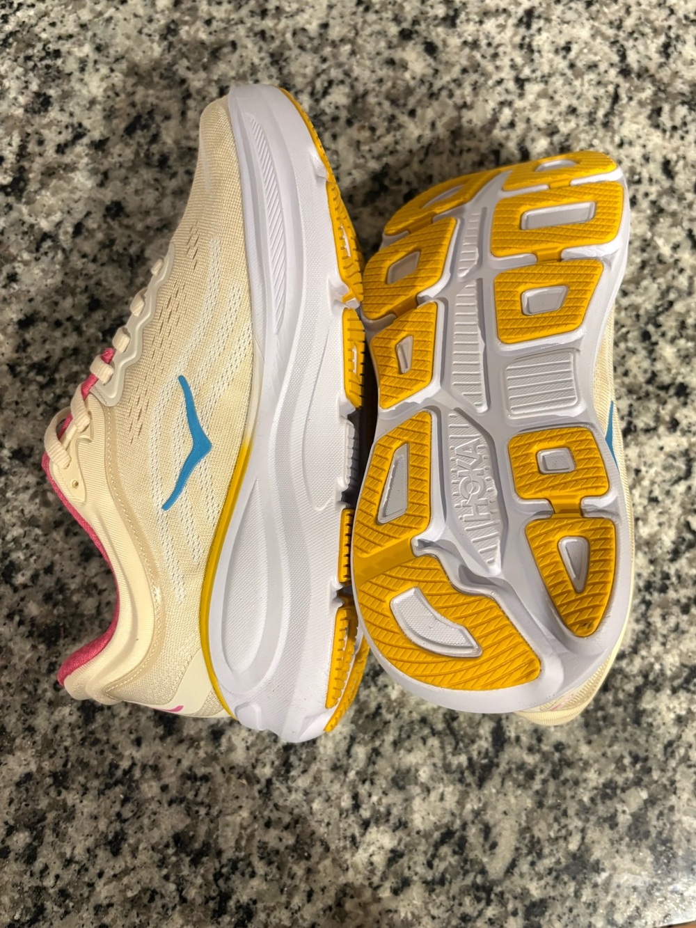 Hoka Bondi 9 Cream Pink Yellow Blue Women's Sneakers - Picture 6 of 15